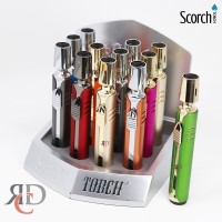SCORCH TORCH 3T EXTRA LARGE PENCIL TORCH ASST METALLIC COLORS SEE THRU BUTANE STDS76 - 12CT/ DISPLAY